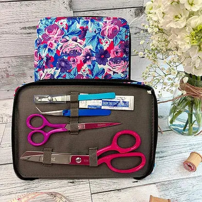 4 Piece Sewing Kit With Floral Pattern Case