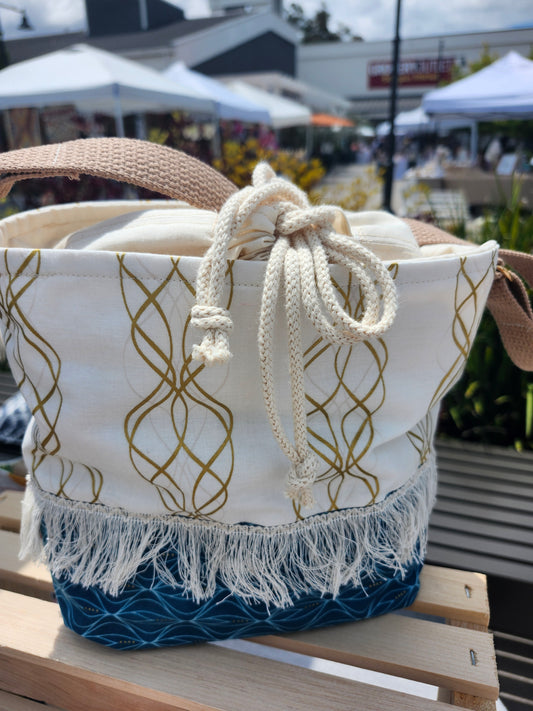 Coastal Waves Yarn Tote Bag | Oceanic-Inspired Knitting & Crochet Project Bag