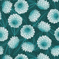 Dark Teal Dahlias at Dusk Dahlias Cotton Fabric 44"/45" Per Yard