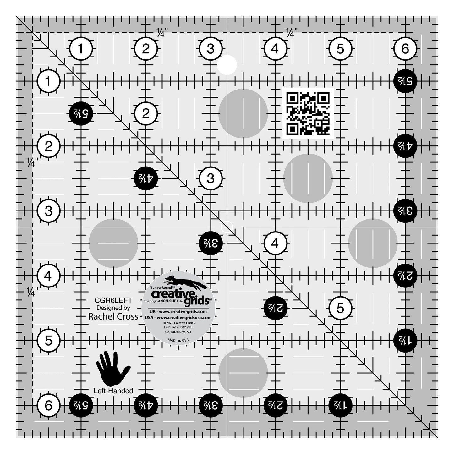 Creative Grids Left Handed Quilt Square Ruler 6-1/2in