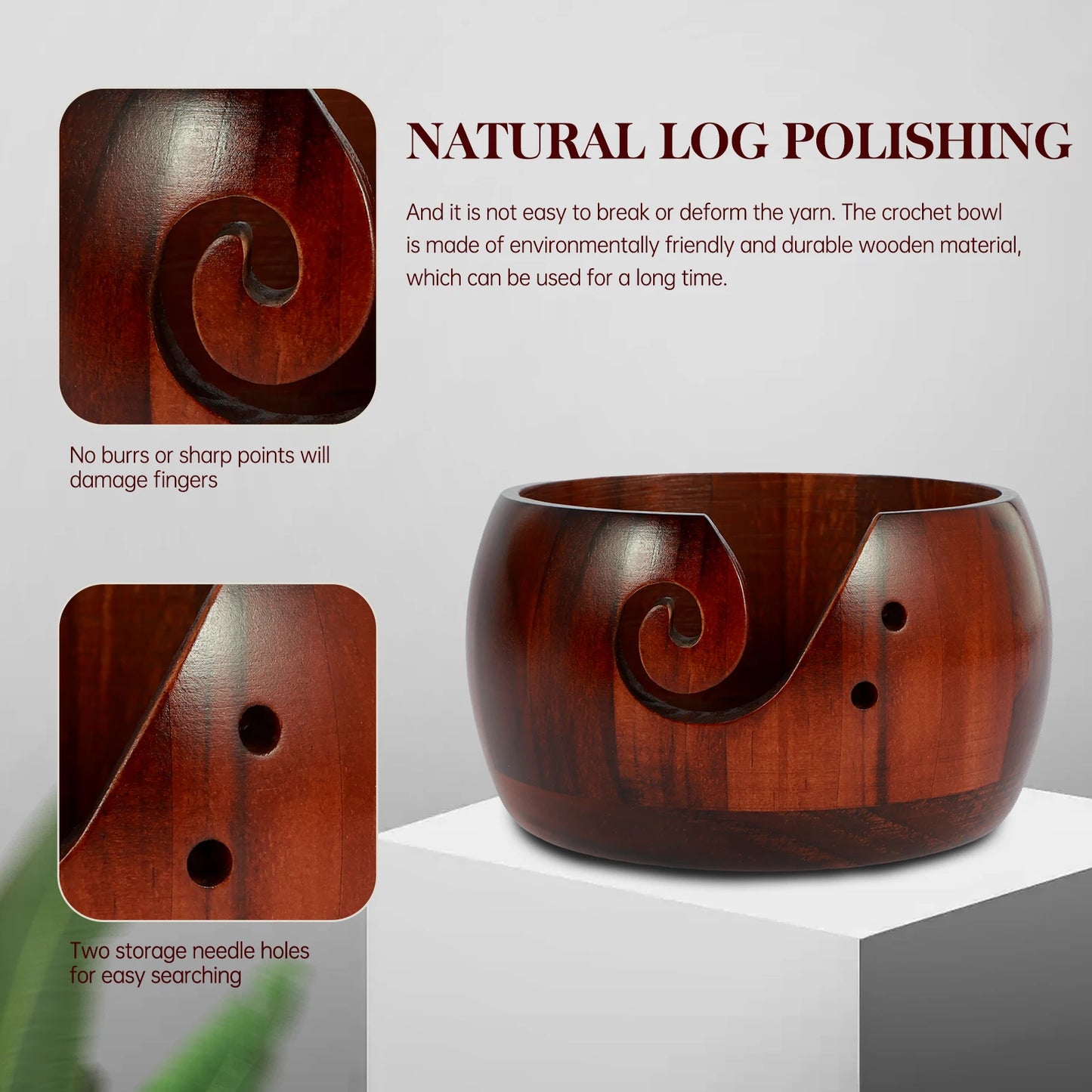 Yarn Bowl | Natural & Dark Wood + Ceramic Sheep Knitting Organizer