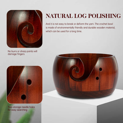 Yarn Bowl | Natural & Dark Wood + Ceramic Sheep Knitting Organizer