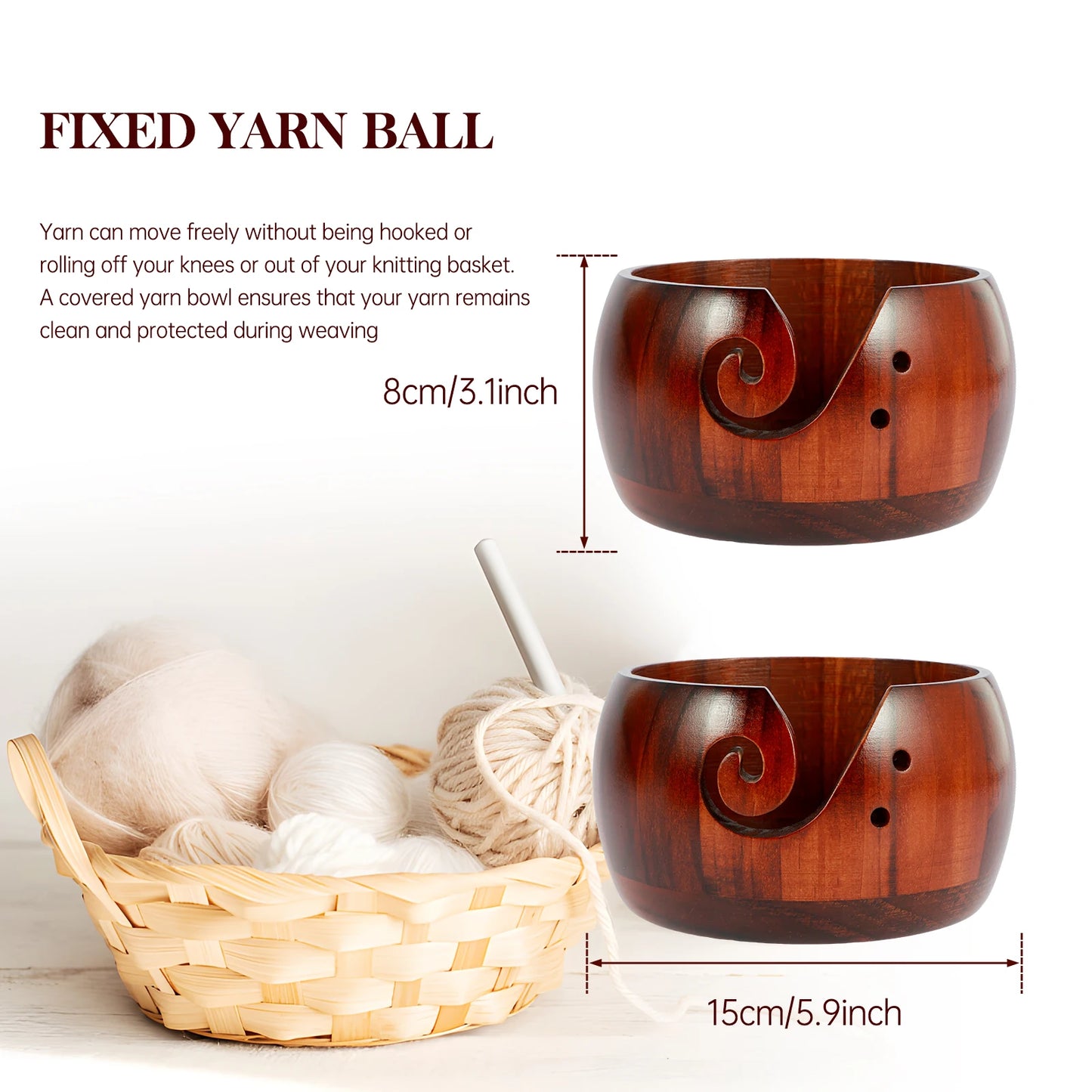 Yarn Bowl | Natural & Dark Wood + Ceramic Sheep Knitting Organizer
