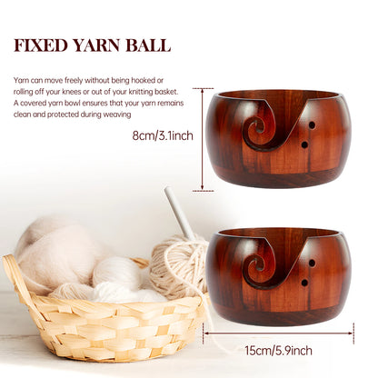 Yarn Bowl | Natural & Dark Wood + Ceramic Sheep Knitting Organizer