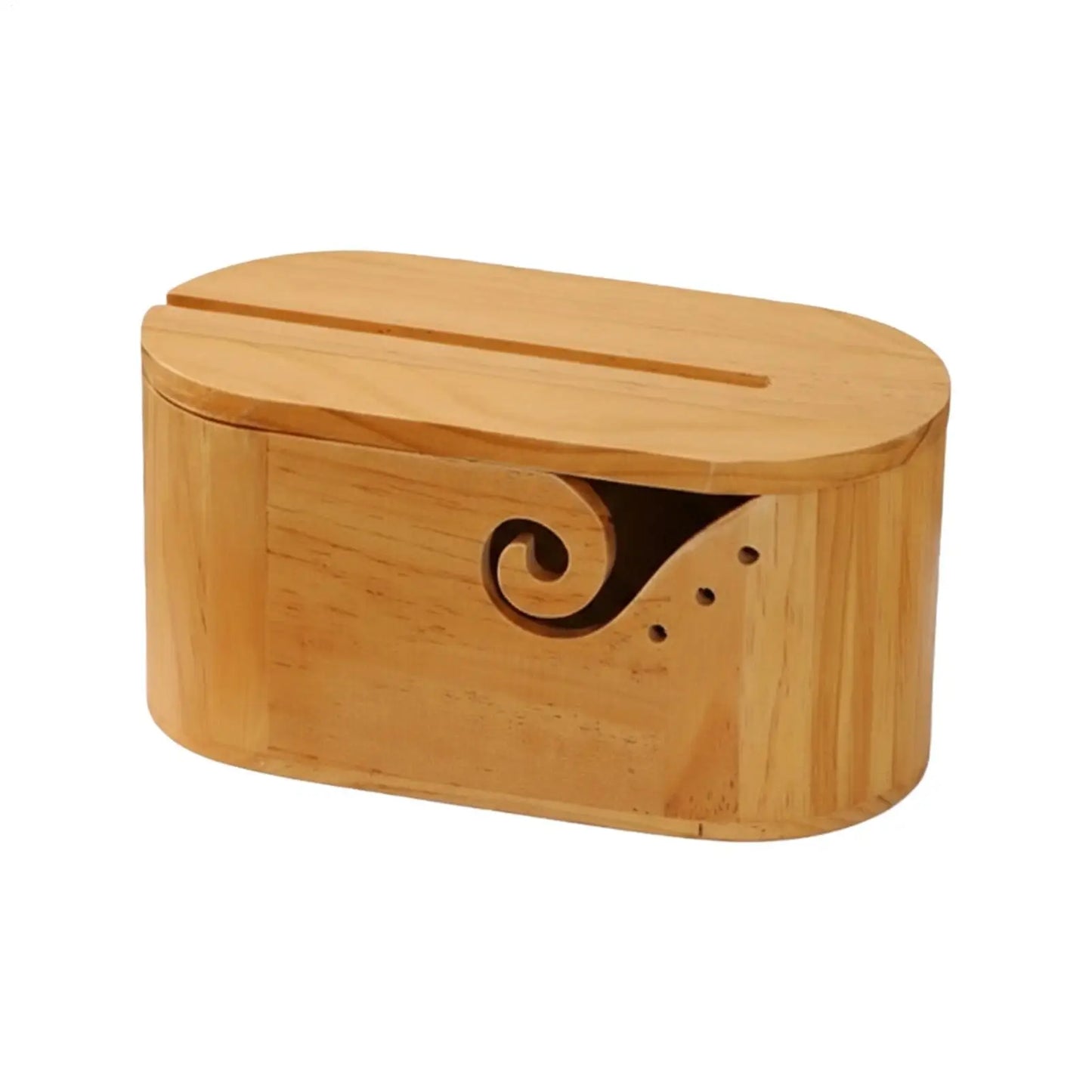 Bamboo wooden Lidded Yarn Bowl with Cell Phone Groove | Knitting & Crochet Organizer