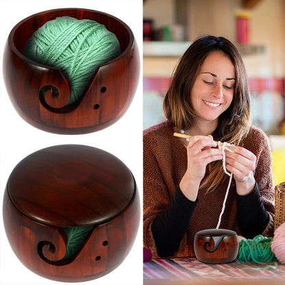 Yarn Bowl | Natural & Dark Wood + Ceramic Sheep Knitting Organizer