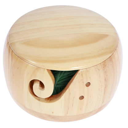 Yarn Bowl | Natural & Dark Wood + Ceramic Sheep Knitting Organizer