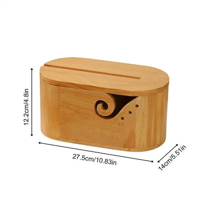 Bamboo wooden Lidded Yarn Bowl with Cell Phone Groove | Knitting & Crochet Organizer