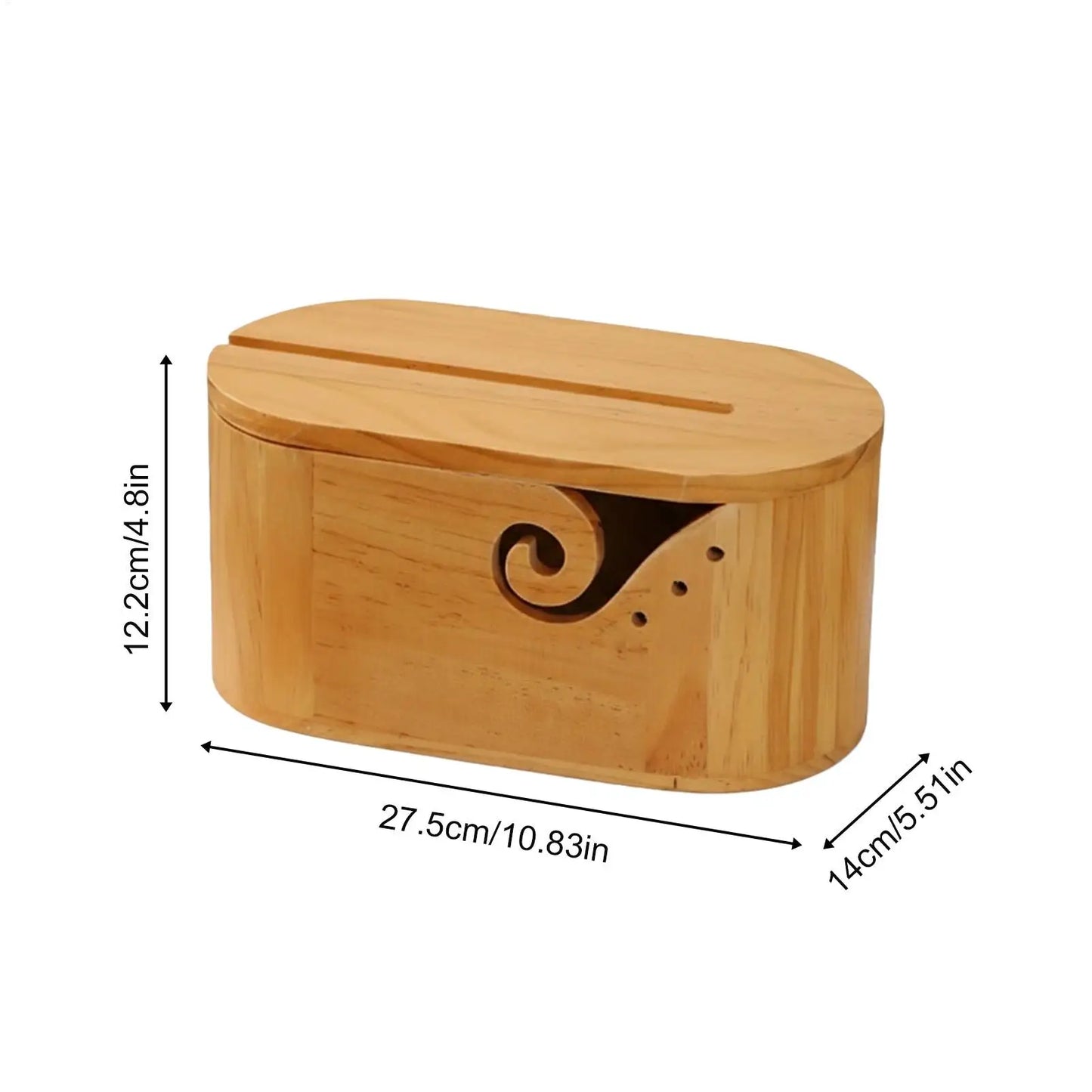 Bamboo wooden Lidded Yarn Bowl with Cell Phone Groove | Knitting & Crochet Organizer