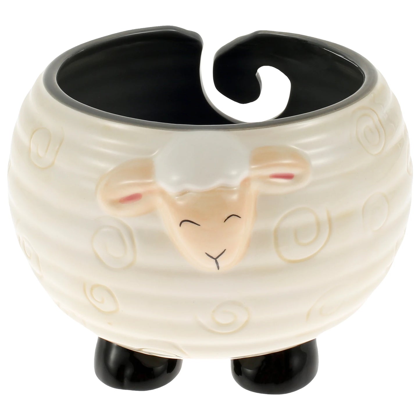 Yarn Bowl | Natural & Dark Wood + Ceramic Sheep Knitting Organizer