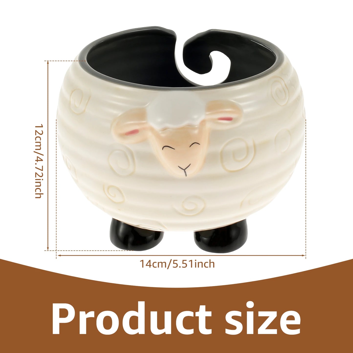 Yarn Bowl | Natural & Dark Wood + Ceramic Sheep Knitting Organizer