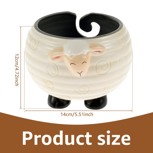 Yarn Bowl | Natural & Dark Wood + Ceramic Sheep Knitting Organizer