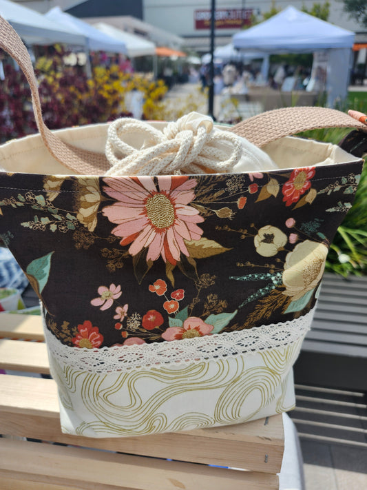 Woodland Florals Yarn Tote Bag | Botanical Knitting & Crochet Project Bag